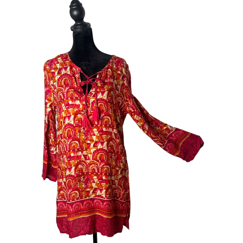 Rock Flower Paper‎ Boho Cotton Tassel Tunic Top Size S Beach Cover Up Ethic NEW
